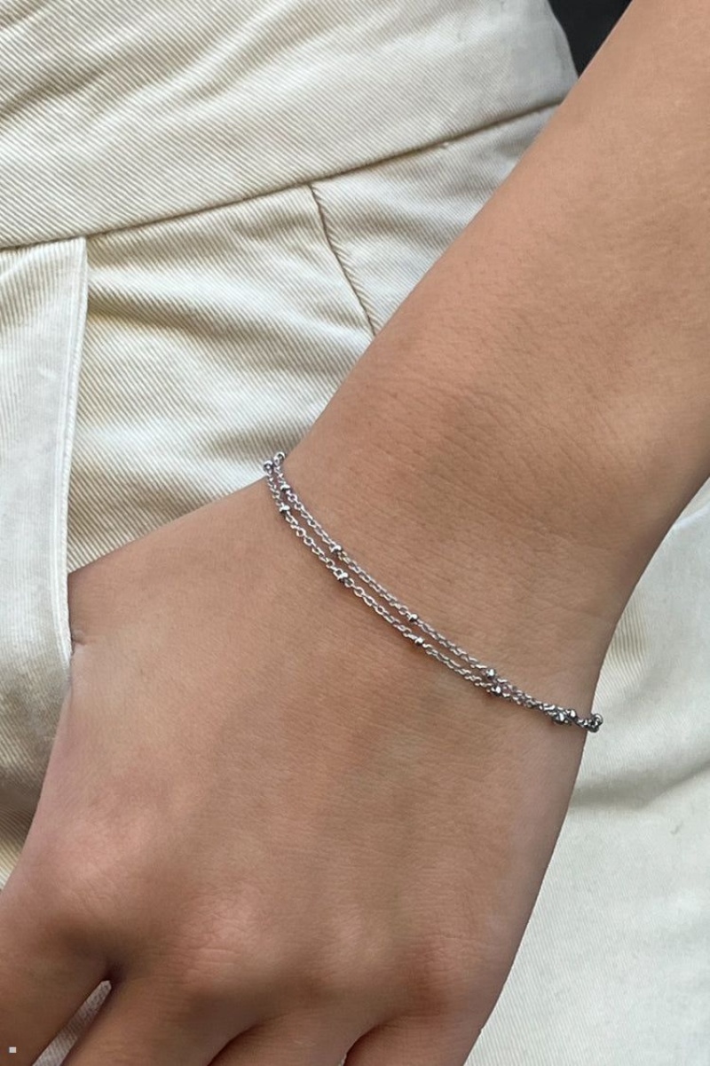 Bracelet Brandy Melville Double Chain Beaded Argent | SPK-98655349